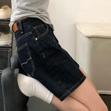SHOPMOCHO Retro Blue Straight Denim Shorts Women Summer 2026 High Waist Short Jeans Woman Korean Loose Wide Leg A-Line Hot Shorts Female