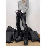 SHOPMOCHO Spring Men's Flare Cargo Jeans Black Harajuku Japanese Low Rise Denim Pants Abi Y2k Bell Bottom American Retro Gyaru Bootcut New