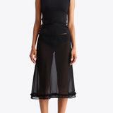 Shopmocho Y2k Fairy Coquette Skirts Dress Women's Midi Skirt See Through Low Rise Ruffled Hem Dot Pattern White Black Mesh Sheer Skirt