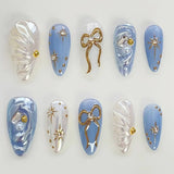 Shopmocho 24pcs Press on Nails Tips Strawberry Rabbit Design Almond False Nails Sets Gradient Green Fake Nail Finished Detachable Manicure