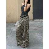 Shopmocho Y2k Washed Leopard Jeans Women Summer Animal Print American Vintage Wide Leg Denim Pants Baggy Streetwear Gyaru Trousers