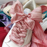 Shopmocho 5cm Widened Butterfly Bow Ruffled Yarn Shoelaces Flat Silk Big Bow Wide Laces Trend Beauty White Casual Shoes Laces Dropship