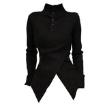 Shopmocho Deeptown Harajuku Black Turtleneck Women Sweaters Criss Cross Irregular Korean Fashion Button Knit Pullovers Slim Warm Aesthetic