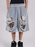 SHOPMOCHO  Gray Distressed Baggy Shorts Women Casual Grunge Wide Leg Sport Shorts Hip Hop Streetwear Oversized Holes Sweatpants