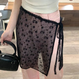 Shopmocho Korean Fashion Lace Irregular Skirt Curtain White Flowers Lace Mesh Halfbody Skirt Women Summer Bottoms Jeans Decorative Hemline