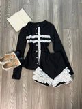 SHOPMOCHO Spring Gothic Vintage Subculture Black Slim 2-piece Set Women Aesthetic Hot Girl Hepburn Patchwork Thin Y2k Suit Female 2026