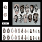 SHOPMOCHO 24pcs Flower Print Press on Nails Wine Red Blush Almond False Nail Tips Wearable Reusable Summer Spicy Girl Fake Nails