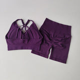 Shopmocho 2 Pcs Yoga Sets Women High Waist Workout Outfits Gym Wear Gym Clothing Sports Suits Fitness Tracksuit Sportswear Shorts Suit