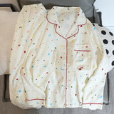 SHOPMOCHO Print Flower Soft Thin Women's Pajama Set Autumn New Casual 2 Pieces Pajama Set Full Length Sleepwear for Sleeping Home Suits