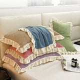 SHOPMOCHO Solid Color Autumn and Winter Thickened Pillowcase Milk Velvet Embroidered Pillowcase with Lace Design