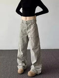 SHOPMOCHO American Retro High Street Pocket Design Jeans Men's Loose Casual Straight Leg Vibe Wide Leg Floor-Length Trendy Pants