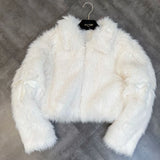 SHOPMOCHO 2026 Winter Women Cotton Jacket Lapel Long Sleeve Patch Cross Short Fur Coat Black