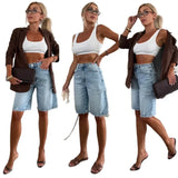 Shopmocho American Street Style Summer New Fashion Urban Leisure Loose Washed Hole Women's Denim Shorts