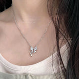 SHOPMOCHO Y2K Crystal Bowknot Heart Pendant Necklace for Women Pink Heart Aesthetic Necklace Clavicle Chain 2026 Trendy Party Jewelry Gift