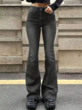 Shopmocho Women Flare Stretch Moustache Jeans Fashion Skinny Bell Bottom High Waist Gray Denim Pants Lady Classic Y2K Punk Long Trousers