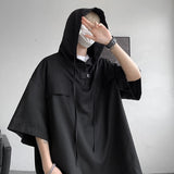 SHOPMOCHO 5 Colors Summer Hooded T shirt Men Korean Half Sleeve Pullover Streetwear Loose T-shirt Tops Drawstring Men Clothing