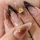 SHOPMOCHO 24Pcs Short Almond Fake Nails Butterfly Wings Nail Art with Glue Glitter Flower False Nails Acrylic Autumn Winter Press on Nail