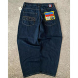 SHOPMOCHO Men Vintage Washed Jeans Casual Straight Leg Denim Pants Stretch Classic Daily Trousers Black Blue Male Fashion Bottoms Goth