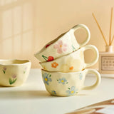 Shopmocho Ceramic Mugs Coffee Cups Hand Pinched Irregular Flower Milk Tea Cup Ins Korean Style Oatmeal Breakfast Mug Drinkware Kitchen
