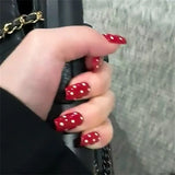 SHOPMOCHO Fashion Dark Brown White Polka Dot Wearable Nail Art Fall Winter Chic Fake Nails Detachable Finished False Nails Press on Nails