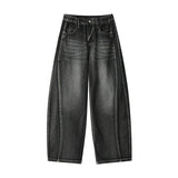 SHOPMOCHO Plus Size Men's Curved Denim Jeans Retro High Street Washed Splice Loose Floor-Length Baggy Streetwear Trousers