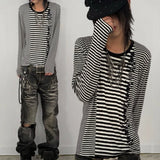 SHOPMOCHO Subculture Vintage Long Sleeve Striped T-Shirt O-Neck Women Gothic Style Y2k Retro Bodycon Top Skull Print American 2026