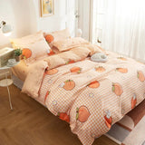 SHOPMOCHO 3pcs Soft Fruit Print Bedding Sets Kawaii Peach Strawberry Pillow Case Duvet Cover Queen and King Size Bedding Sets For Bedroom