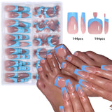 SHOPMOCHO 144pcs French hand and foot wear nail set summer short square shiny false toenail acrylic full coverage suitable for nail salon