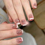 Shopmocho 24pcs Detachable Short Press on Nails Y2k rhinestone False Nails with Glue Ballet Sweet Cool Girls Artificial False Nails Tips