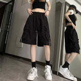 Shopmocho S-3Xl Y2K Cargo Shorts Women Harajuku Black Oversized Wide Leg Shorts Summer Streetwear Fashion High Waist Baggy Short Pants New