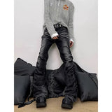 SHOPMOCHO Spring Men's Flare Cargo Jeans Black Harajuku Japanese Low Rise Denim Pants Abi Y2k Bell Bottom American Retro Gyaru Bootcut New
