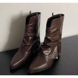 SHOPMOCHO Elegant Female Ankle Women's Boots Retro Modern Boots Women Pointed Toe Slip on Square Heel Shoes Women ZapatosMujer
