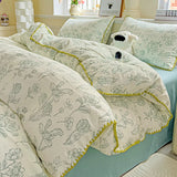 SHOPMOCHO Flower Printed Duvet Cover Sets Queen/King Bedding Set with Shell Edge Washed Cotton dekbedovertrek 240x220  이불 커버 Bed Cover Set