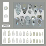 SHOPMOCHO 24pcs Y2k Almond Fashion Fake Nails Moon Star Style Swan Pattern Sweet Cool Press On Nails Full Cover Detachable False Nail