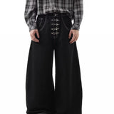 SHOPMOCHO 2025 American Style Retro Black Loose Wide Leg Jeans Men's New High Waisted Lazy Style Hanging Pants