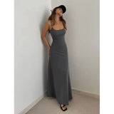 Shopmocho 2025 Summer Women's New Fashion Simple Temperament Suspender Long Backless Slim Waisted Sexy Sweet And Spicy Casual Dresses
