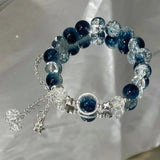 SHOPMOCHO Niche Design Star Chain Tassel Bracelet for Women Fantasy Blue Crystal Beads Elastic Rope Bracelet Best Friend Jewelry Gifts