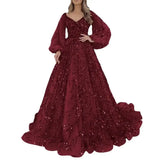 Shopmocho BWQ Vinatge Evening Party Long Dresses Sequin Women A-line Princess Dress Lantern Sleeve Spring Summer Robe Prom Halloween