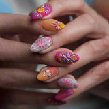 Shopmocho 24pcs Cute Cartoon Fake Nail Tips Oil Painting Series Printed Almond Press On Nail Sweet Cool Charming False Nail For Spicy Girl