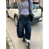 SHOPMOCHO Blue Womens Jeans High Waist Vintage Design Hip Hop Straight Baggy Denim Pants Street Y2K American Style Wide Leg Denim Trouser