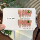 SHOPMOCHO 10Pcs Handmade Nude Color Press On Nails Sparkling Cat-Eye Cherry Star Marine Elements Sequins Cute Girlish Nail Suitable Summer
