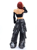 SHOPMOCHO American Oversized Retro Pocket Folding Jeans For Men And Women Washed Tie Dye Heavy Industry Gothic Hip-Hop Zipper Loose Jeans