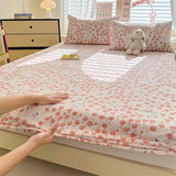 SHOPMOCHO 1pc Floral Fitted Bed Sheet Flower Printed Washed Cotton Bed Sheet with Elastic Single/Queen/King Size Bed Fitted Sheets