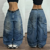 SHOPMOCHO American New Fashion Oversized Pattern Printed Washed Jeans Men Y2K Gothic Rock Popular Casual Joker High Waist Wide Leg Pants