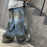 SHOPMOCHOAmerican Tween Girl High Fashion Distressed Wide Leg Banana Jeans for Child Luxury Denim Pants Kids Dirty Washed Jeans Trousers