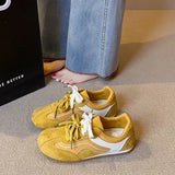 SHOPMOCHO Women's Casual Shoes Suede Leather Training Shoes for Women 2026 Patchwork Retro Sneakers Ladies Casual Flat Heels Walking Shoes