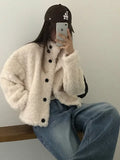 SHOPMOCHO American Fashion Loose Short Lamb Wool Jacket Fashion High Street Lambswool Jacket Winter Coat Women Jackets for Women