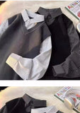 Shopmocho Japanese autumn and winter men and women trendy personalized fake two piece shirt sweater couple loose hip-hop casual top y2k