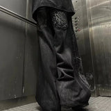 SHOPMOCHO Gothic Retro Baggy Unisex Mopping Pants Y2K Phantom Jeans High Street Spider Embroidered Patch Hip Hop Streetwear Straight Jeans
