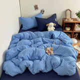 SHOPMOCHO Bedding Set INS Blue Stripe Style Duvet Cover Pillowcase with Bedsheet Home Bedclothes Boys Girls Room Bed Sheet Sets 이불세트